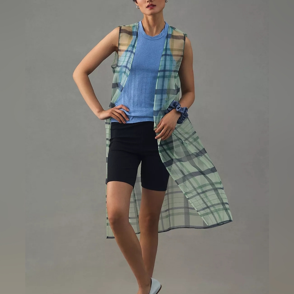 By Anthropologie Sheer Longline Vest, One Size Fits All, NWT